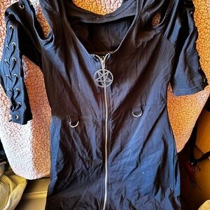 Black Gothic Killstar Dress with Pentagram Zipper